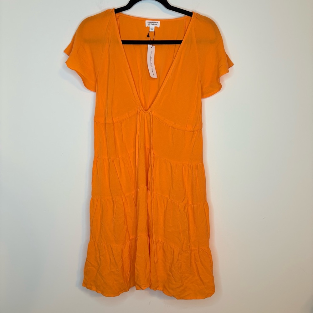 NWT Karsenkimball The Drop Oriole Orange V-Neck Tiered Dress Size Small